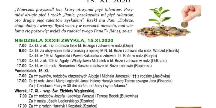 Intencje mszalne 15.11.2020