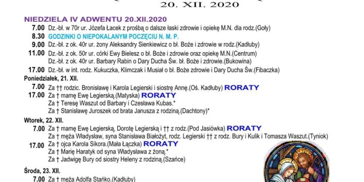 Intencje mszalne 20.12.2020