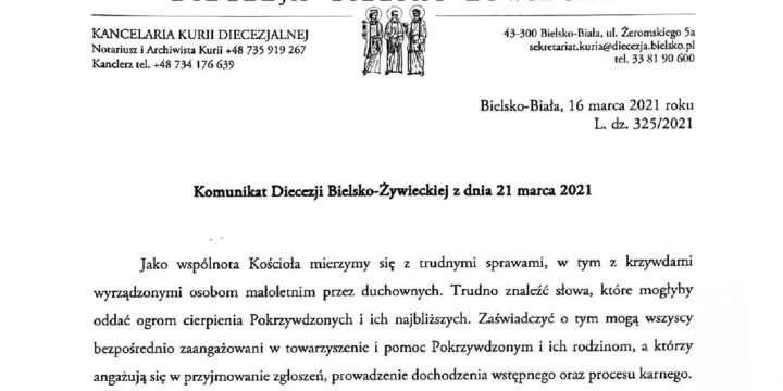 Komunikat Diecezji Bielsko-Żywieckiej z dnia 21 marca 2021