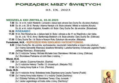 Intencje mszalne 03.09.2023
