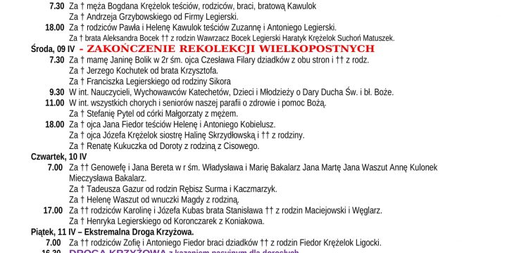 Intencje Mszalne 6.04.2025