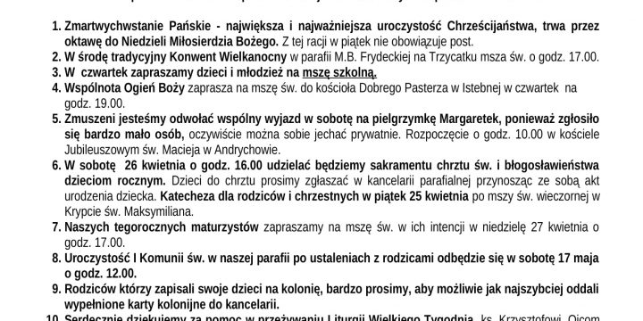 Ogłoszenia Duszpasterskie 20.04.2025