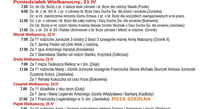 Intencje Mszalne 20.01.2025