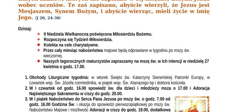 Ogłoszenia Duszpasterskie 27.04.2025