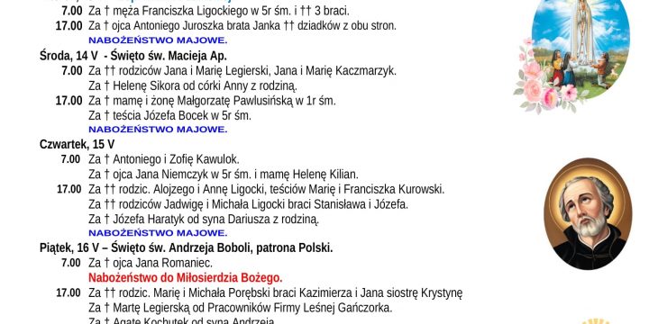 Intencje Mszalne 11.05.2025