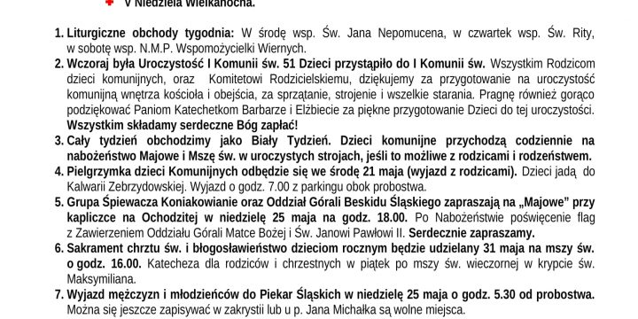 Ogłoszenia Duszpasterskie 18.05.2025