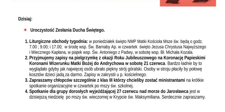 Ogłoszenia Duszpasterskie 8.06.2025