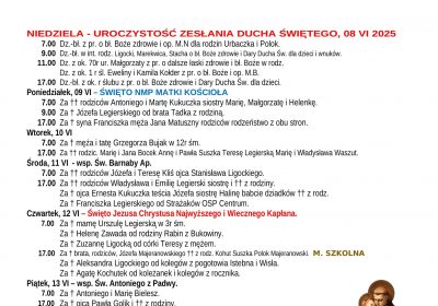Intencje Mszalne 8.06.2025