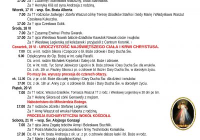 Intencje Mszalne 15.06.2025