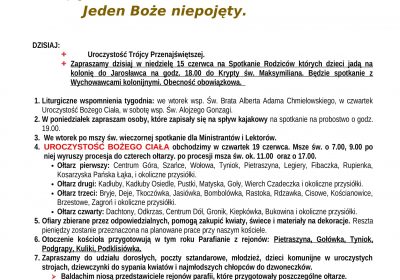 Ogłoszenia Duszpasterskie 15.06.2025