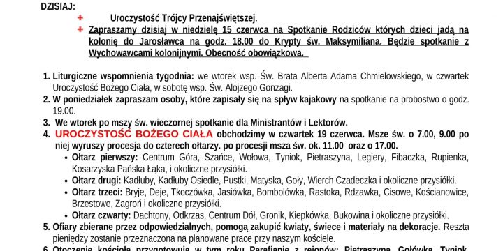 Ogłoszenia Duszpasterskie 15.06.2025