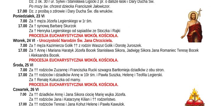 Intencje Mszalne 22.06.2025