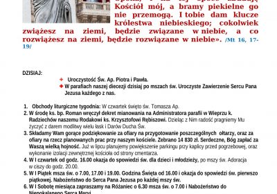 Ogłoszenia Duszpasterskie 29.06.2025