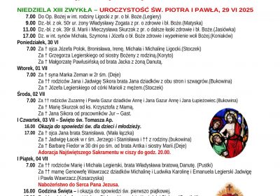 Intencje Mszalne 29.06.2025