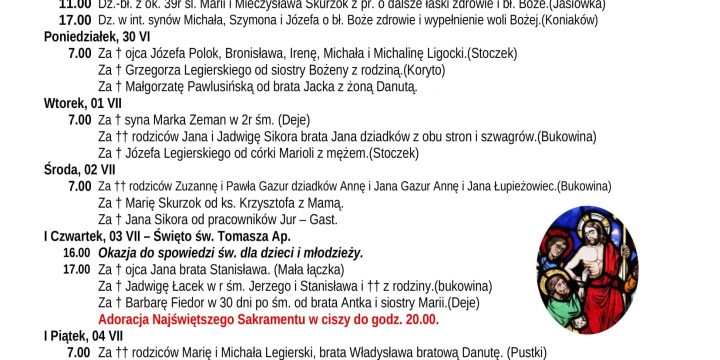 Intencje Mszalne 29.06.2025