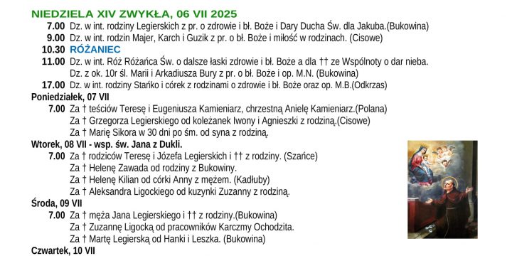 Intencje Mszalne 06.07.2025