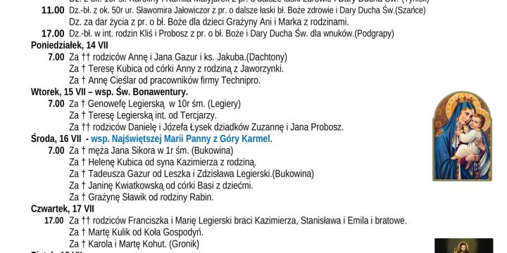 Intencje Mszalne 13.07.2025