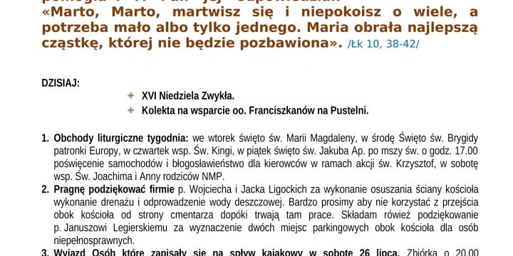 Ogłoszenia Duszpasterskie 20.07.2025
