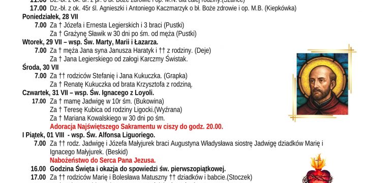 Intencje Mszalne 27.07.2025