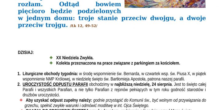 Ogłoszenia Duszpasterskie 17.08.2025