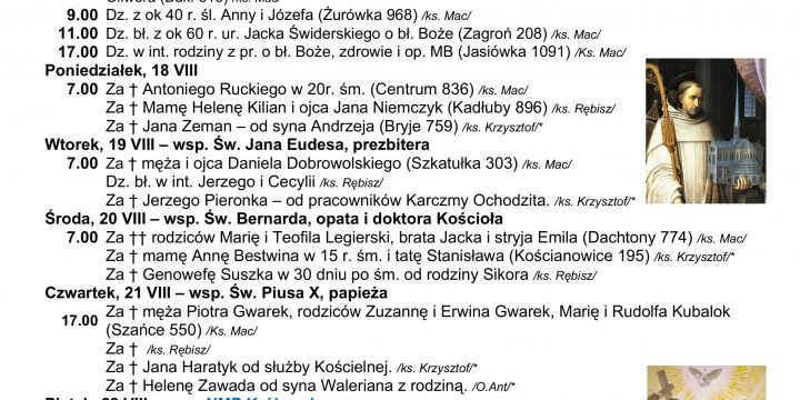 Intencje Mszalne 17.08.2025