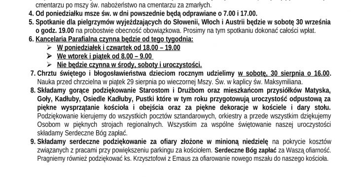 Ogłoszenia Duszpasterskie 24.08.2025