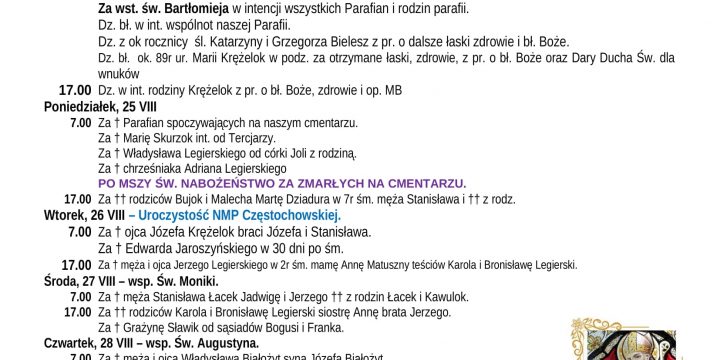 Intencje Mszalne 24.08.2025