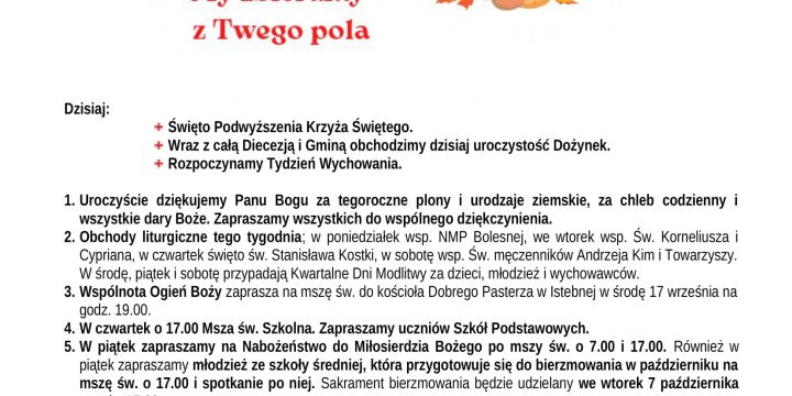 Ogłoszenia Duszpasterskie 14.09.2025