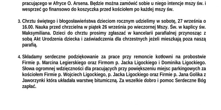 Ogłoszenia Duszpasterskie 21.09.2025