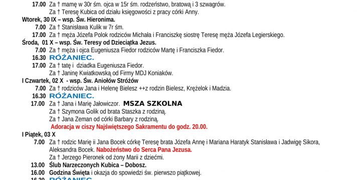 Intencje Mszalne 28.09.2025
