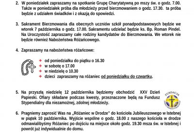 Ogłoszenia Duszpasterskie 05.10.2025