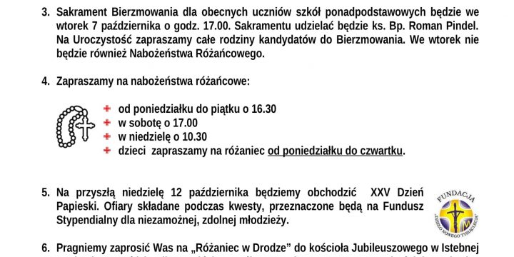 Ogłoszenia Duszpasterskie 05.10.2025