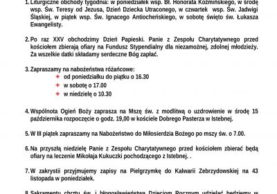 Ogłoszenia Duszpasterskie 12.10.2025