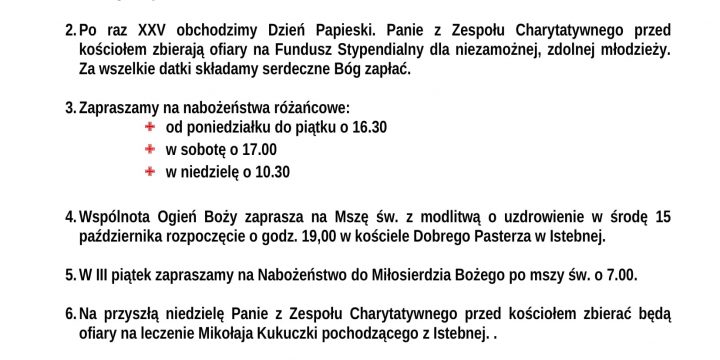 Ogłoszenia Duszpasterskie 12.10.2025