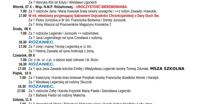 Intencje Mszalne 05.10.2025