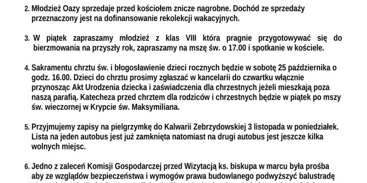 Ogłoszenia Duszpasterskie 19.10.2025