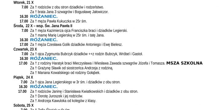 Intencje Mszalne 19.10.2025