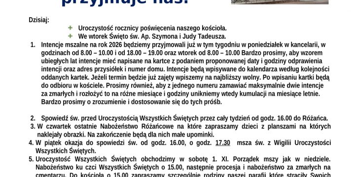 Ogłoszenia Duszpasterskie 26.10.2025