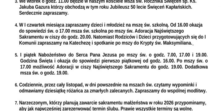 Ogłoszenia Duszpasterskie 02.11.2025