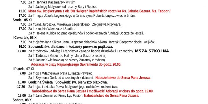 Intencje Mszalne 02.11.2025