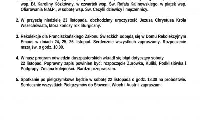 Ogłoszenia Duszpasterskie 16.11.2025