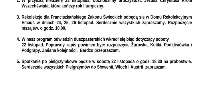 Ogłoszenia Duszpasterskie 16.11.2025