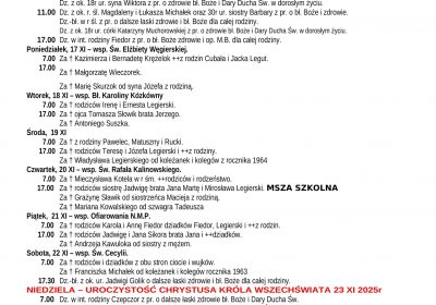 Intencje Mszalne 16.11.2025