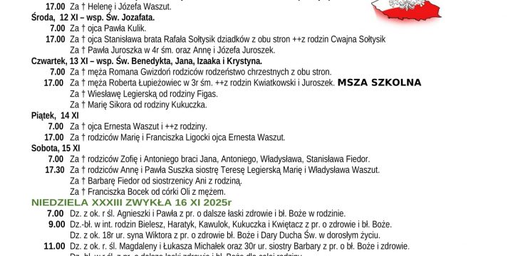 Intencje Mszalne 09.11.2025