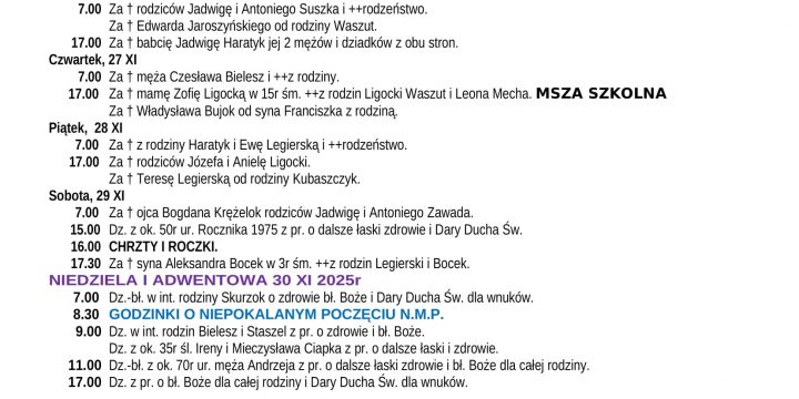 Intencje Mszalne 23.11.2025