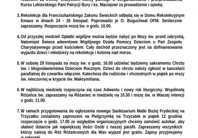 Ogłoszenia duszpasterskie 23.11.2025