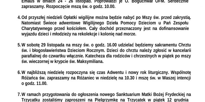 Ogłoszenia duszpasterskie 23.11.2025