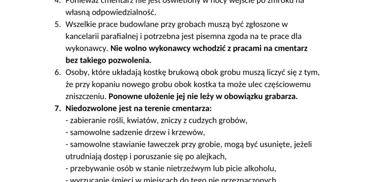 Regulamin Cmentarza Parafialnego św. Bartłomieja w Koniakowie