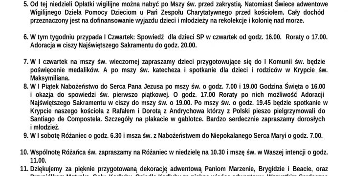 Ogłoszenia Duszpasterskie 30.11.2025