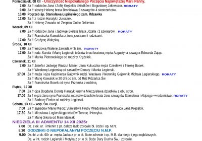 Intencje Mszalne 07.12.2025